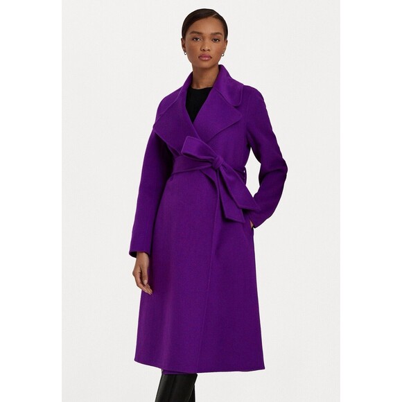 NEW $495 Lauren Ralph Lauren Purple Agate Long Wool Coat Sz 14